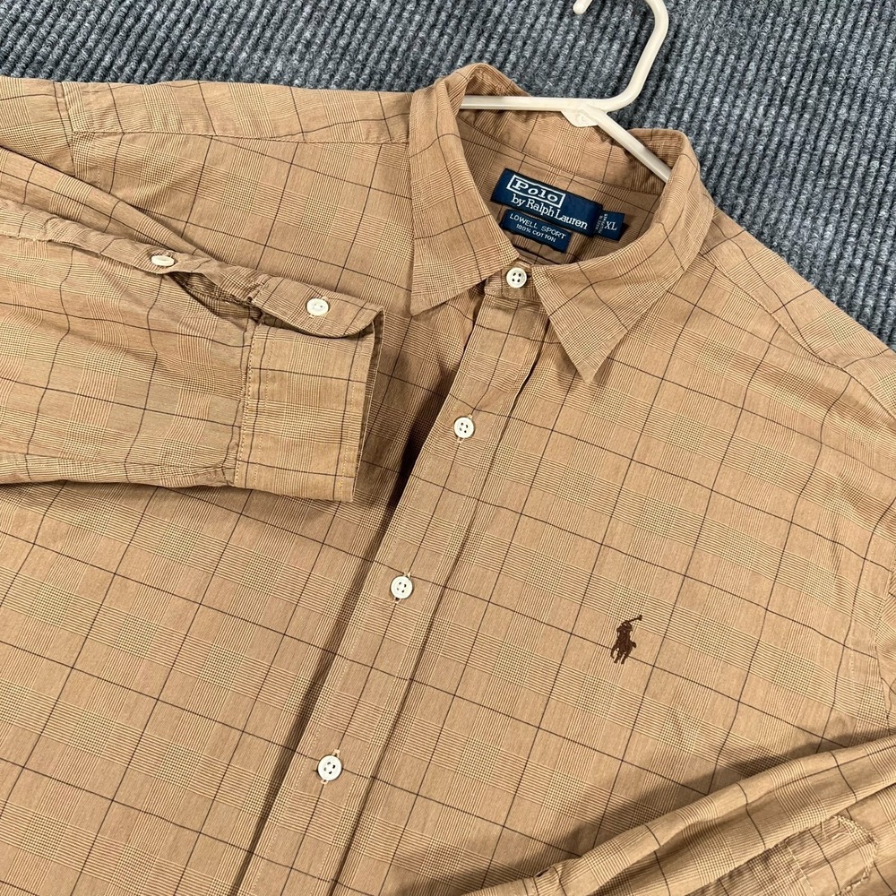 Polo Ralph Lauren Lowell Sport Mens XL Extra Large Brown Check Button Up